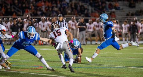 Spencer Conrad ‘24 kicks a field goal in the first-round playoff game against Delaware Hayes. “It feels great to have my hard work pay off for the team,” Conrad said.
Photo Courtesy of Brian Gavin
