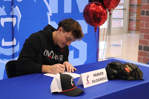 Photo courtesy of Emily Koehrson 24. Parker McDaniels signs his national letter of intent to play baseball at the University of Cincinnati. He was 1 of 5 Berlin baseball players who signed.