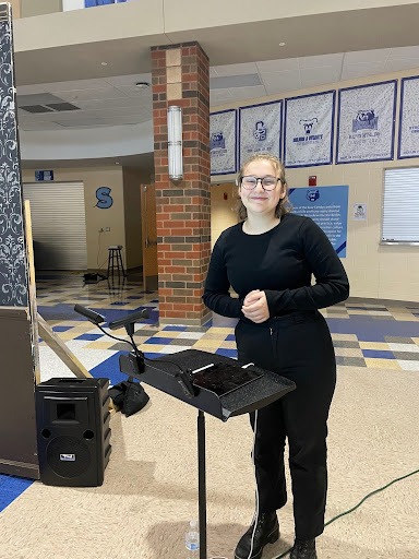 Photo courtesy of Reese Manley '24. Morgan gears up for the show. They attended many rehearsals and put in countless hours to prepare for the show.