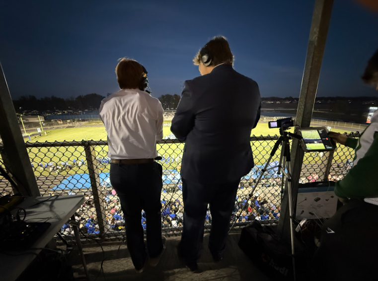 During the game against Dublin Jerome, Dargatz and Snuffer overlook the field as they call the game. Berlin went on to defeat Dublin Jerome 20-3.