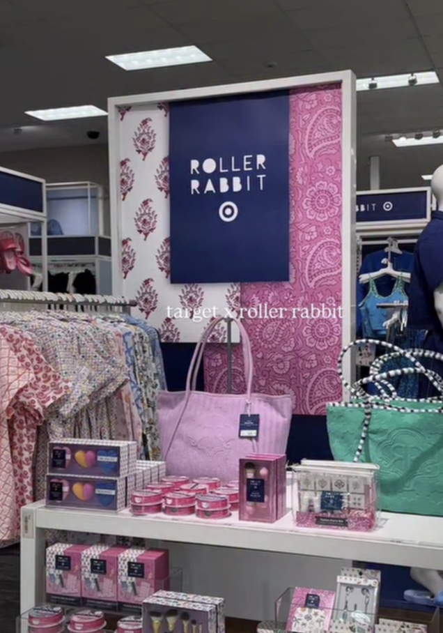 Shoppers look through pieces from the Roller Rabbit collaboration at Target on March 7, 2026, in Columbus, Ohio. The limited-edition collection includes clothing, pajamas, home items and travel accessories inspired by the brand’s colorful prints.