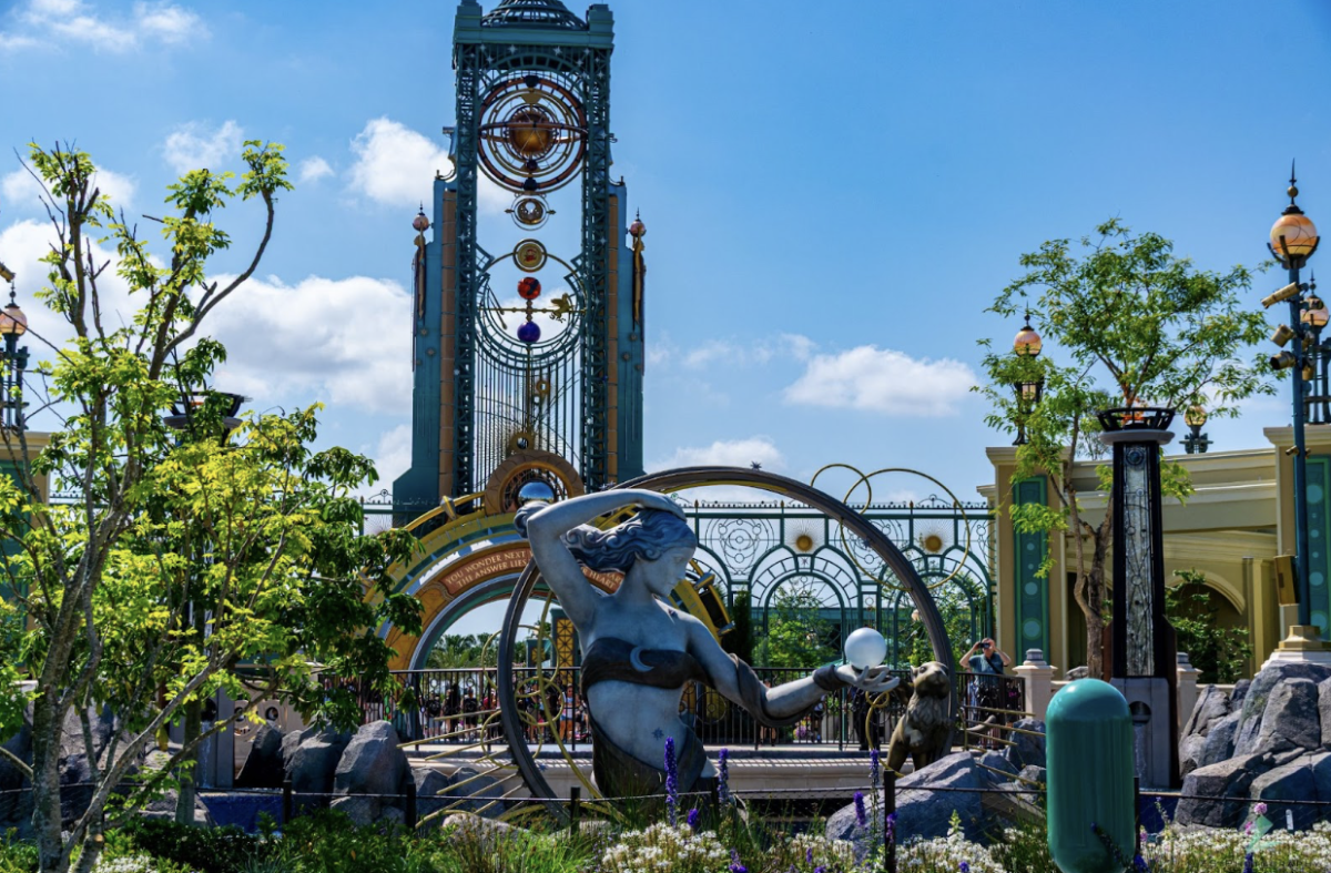 The sun shines on the entrance of the Epic Universe in Orlando, FL. The park cost about $7 billion to make, and created over 17,500 jobs.
