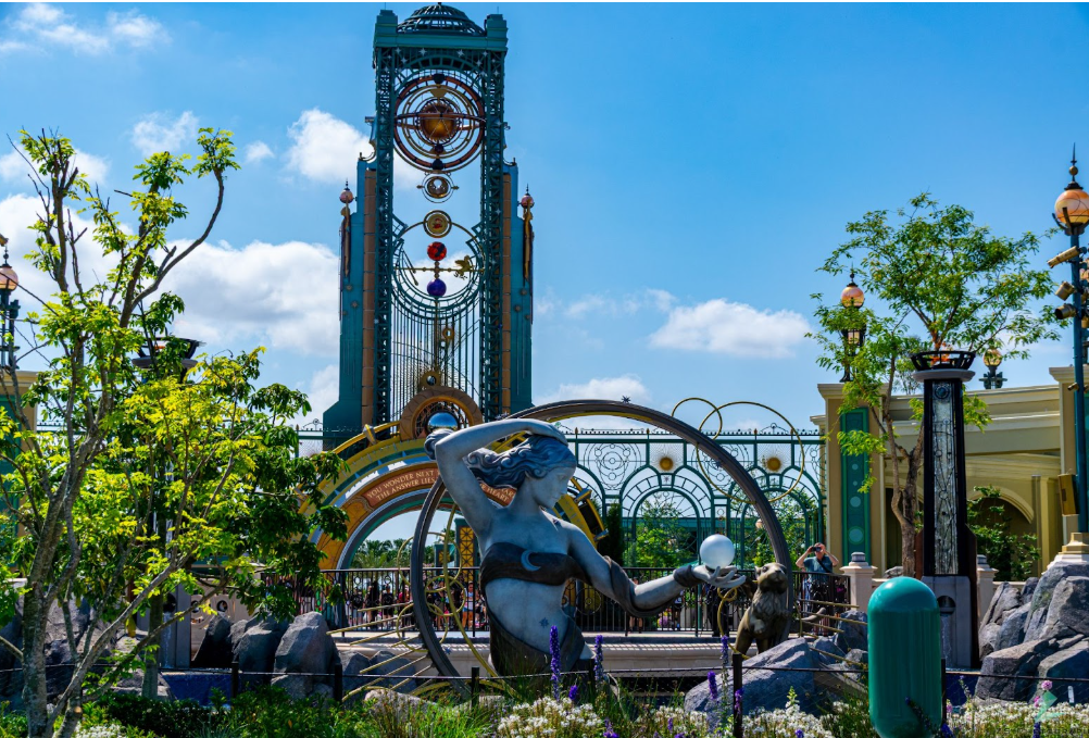 The sun shines on the entrance of the Epic Universe in Orlando, FL. The park cost about $7 billion to make, and created over 17,500 jobs.
